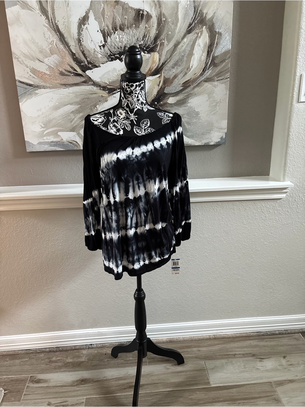 INC International Concepts Black & White Tie-Dye Off-Shoulder Blouse